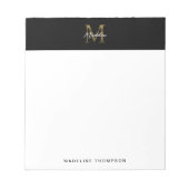 Minimalist Script Metallic Black Gold Monogram ノートパッド (正面)