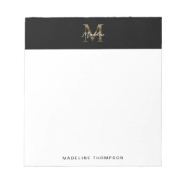 Minimalist Script Metallic Black Gold Monogram ノートパッド