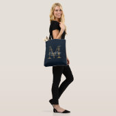 Minimalist Script Metallic Navy Blue Gold Monogram トートバッグ (モデル)