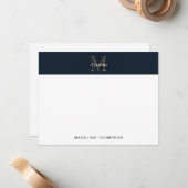 Minimalist Script Metallic Navy Blue Gold Monogram ノートカード (正面/裏面インサイチュ)