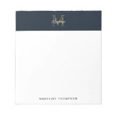 Minimalist Script Metallic Navy Blue Gold Monogram ノートパッド (正面)