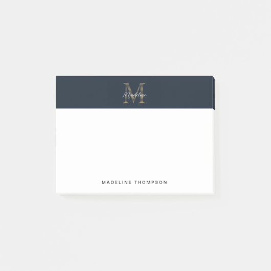 Minimalist Script Metallic Navy Blue Gold Monogram ポストイット (正面)