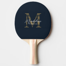 Minimalist Script Metallic Navy Blue Gold Monogram 卓球ラケット