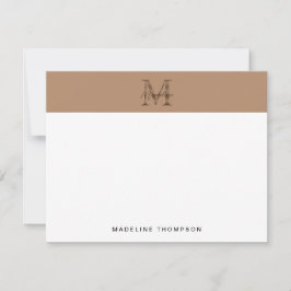 Minimalist Script Metallic Taupe Gold Monogram ノートカード