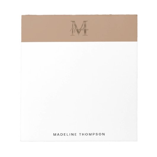 Minimalist Script Metallic Taupe Gold Monogram ノートパッド (正面)