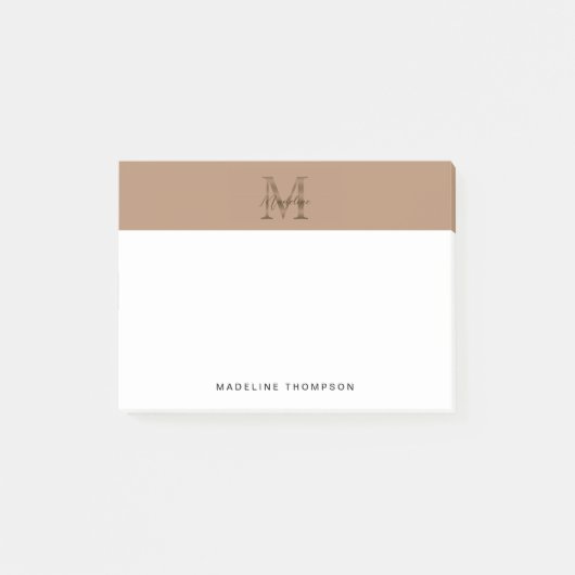 Minimalist Script Metallic Taupe Gold Monogram ポストイット (正面)