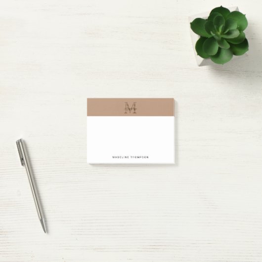 Minimalist Script Metallic Taupe Gold Monogram ポストイット (オフィス)