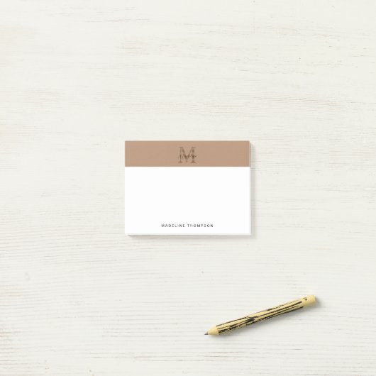 Minimalist Script Metallic Taupe Gold Monogram ポストイット (デスク上)
