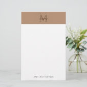 Minimalist Script Metallic Taupe Gold Monogram 便箋 (スタンド正面)