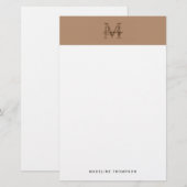 Minimalist Script Metallic Taupe Gold Monogram 便箋 (正面/裏面)