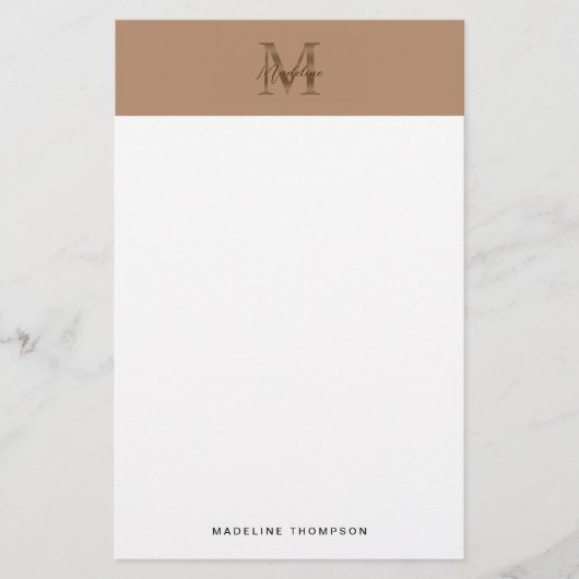 Minimalist Script Metallic Taupe Gold Monogram 便箋 (正面)