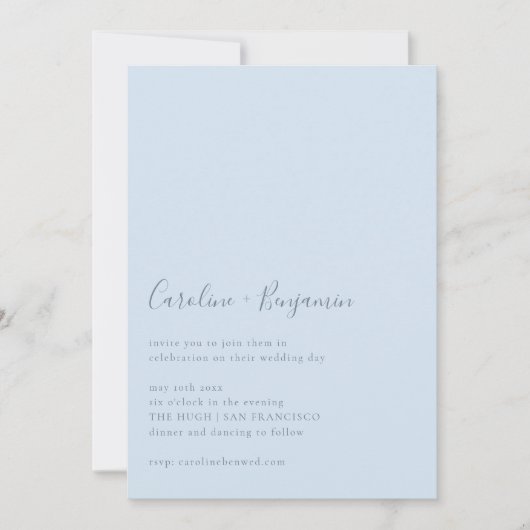 Minimalist Script Modern Simple Soft Blue Wedding 招待状 (正面)