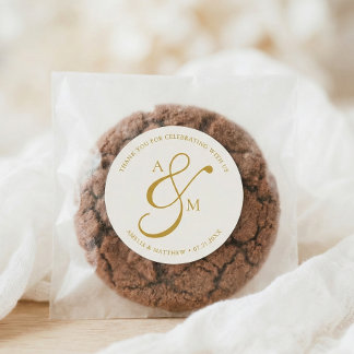 Minimalist Script Monogram Wedding White ラウンドシール