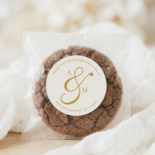 Minimalist Script Monogram Wedding White ラウンドシール