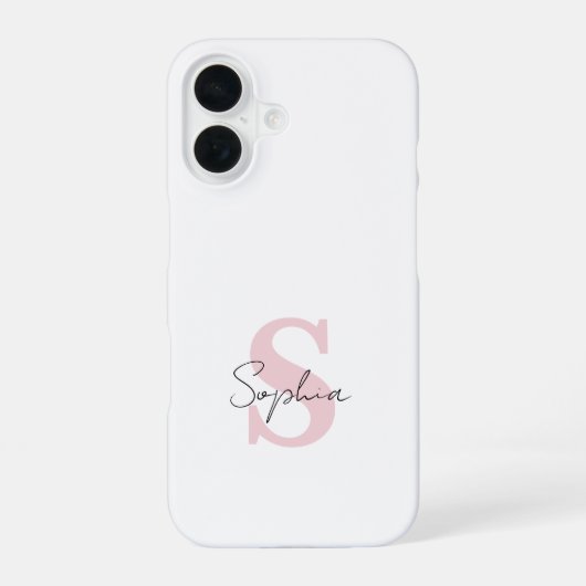 Minimalist Script Name and Pink Monogram Initial iPhone 16ケース (裏面)