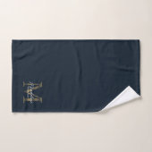 Minimalist Script Navy Blue Metallic Gold Monogram バスタオルセット (ハンドタオル)