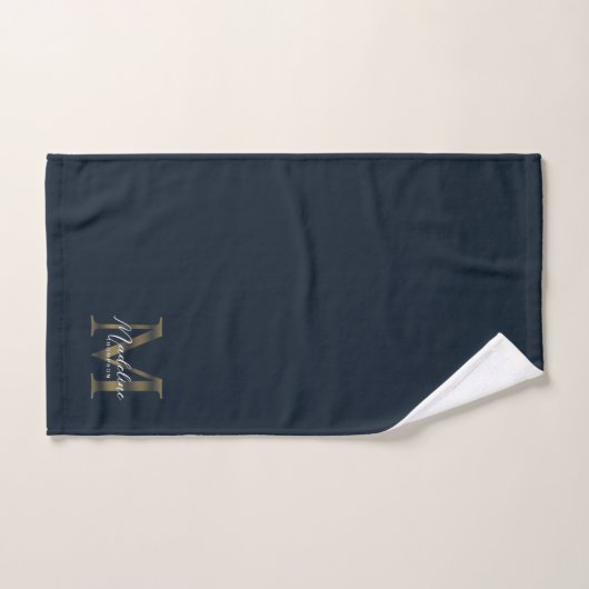 Minimalist Script Navy Blue Metallic Gold Monogram バスタオルセット (ハンドタオル)