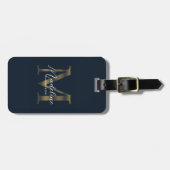 Minimalist Script Navy Blue Metallic Gold Monogram ラゲッジタグ (正面横)