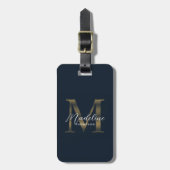 Minimalist Script Navy Blue Metallic Gold Monogram ラゲッジタグ (正面縦)