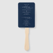 Minimalist Script Navy Blue Wedding Program ハンドファン (正面)