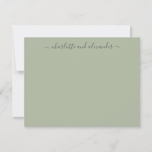 Minimalist Script Personalized Couples Jade Green ノートカード (正面)