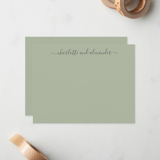 Minimalist Script Personalized Couples Jade Green ノートカード (正面/裏面インサイチュ)