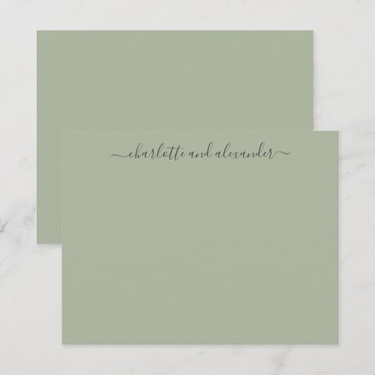 Minimalist Script Personalized Couples Jade Green ノートカード (正面/裏面)