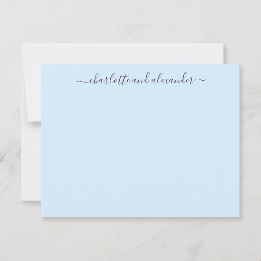 Minimalist Script Personalized Couples Soft Blue ノートカード (正面)