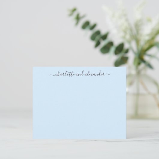 Minimalist Script Personalized Couples Soft Blue ノートカード (スタンド正面)