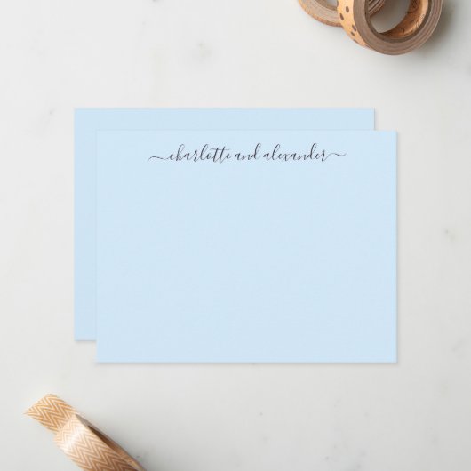 Minimalist Script Personalized Couples Soft Blue ノートカード (正面/裏面インサイチュ)
