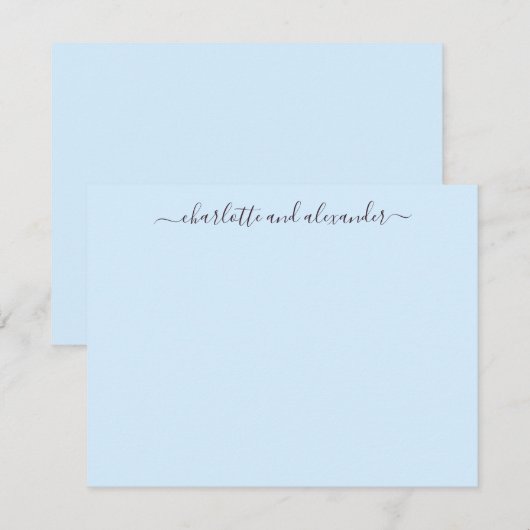 Minimalist Script Personalized Couples Soft Blue ノートカード (正面/裏面)