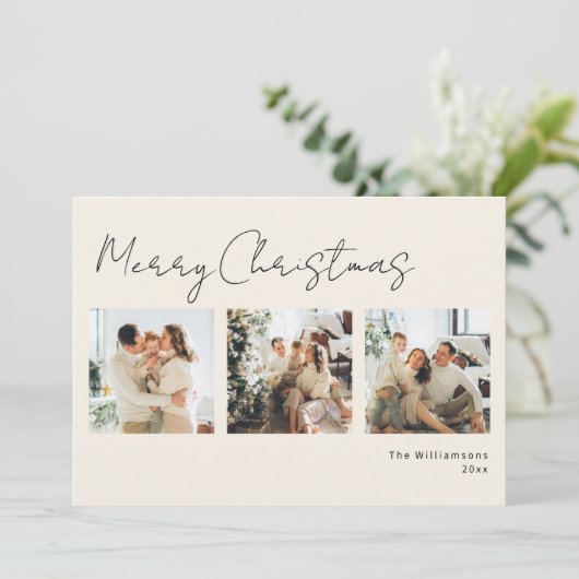 Minimalist Script Photo Collage Elegant Christmas シーズンカード (スタンド正面)