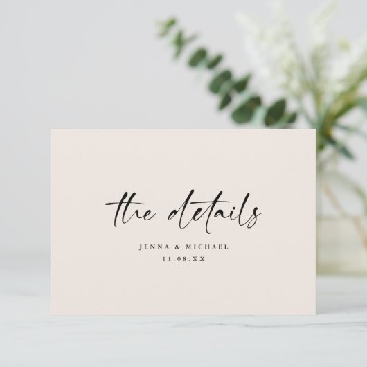 Minimalist Script QR Code Wedding Details エンクロージャーカード (スタンド正面)