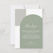 Minimalist Script Retro Boho Green Arch Wedding サンキューカード (正面)