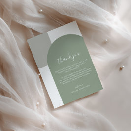 Minimalist Script Retro Boho Green Arch Wedding サンキューカード