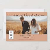 Minimalist Script Rustic Terracotta Photo Wedding セーブザデート (正面)