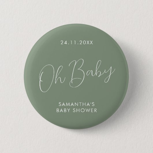 Minimalist Script Sage Green Baby Shower elegant 缶バッジ (正面)