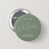 Minimalist Script Sage Green Baby Shower elegant 缶バッジ (正面&裏面)