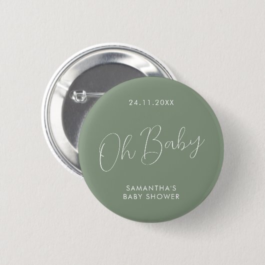 Minimalist Script Sage Green Baby Shower elegant 缶バッジ (正面&裏面)