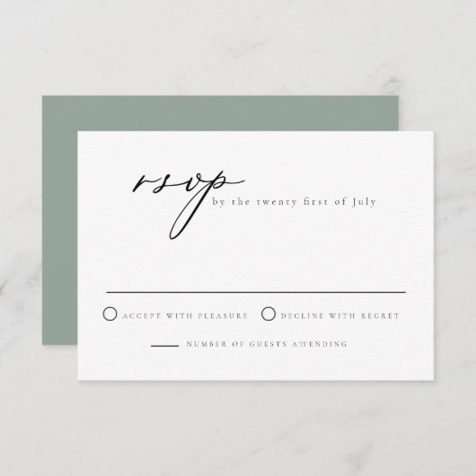 Minimalist Script Sage Green RSVP Card 招待状 (正面/裏面)