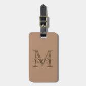 Minimalist Script Taupe Metallic Gold Monogram ラゲッジタグ (正面縦)