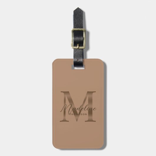Minimalist Script Taupe Metallic Gold Monogram ラゲッジタグ (正面縦)