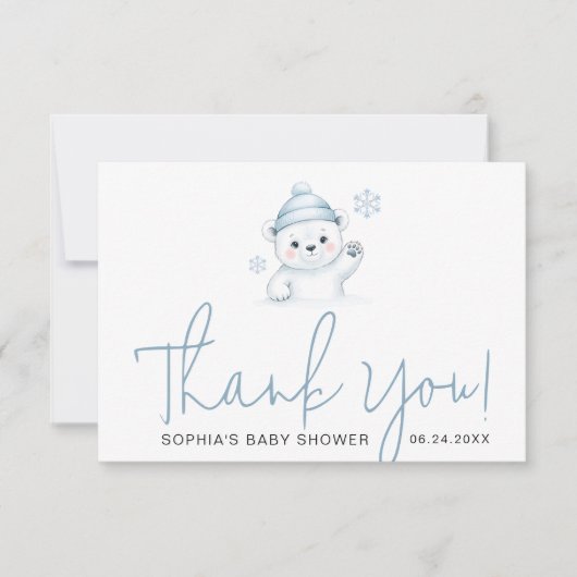 Minimalist Script Typography Winter Baby Shower サンキューカード (正面)