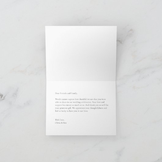 Minimalist Script Wedding Custom Message White サンキューカード (内部)