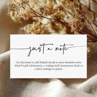 Minimalist Script Wedding Details Just a Note エンクロージャーカード