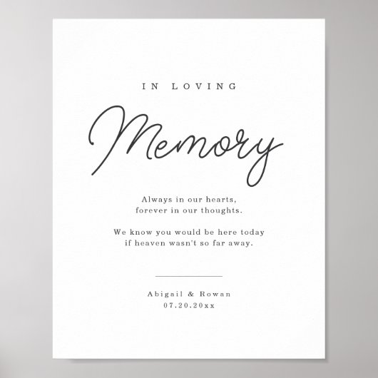 Minimalist Script Wedding Memorial Sign ポスター (正面)