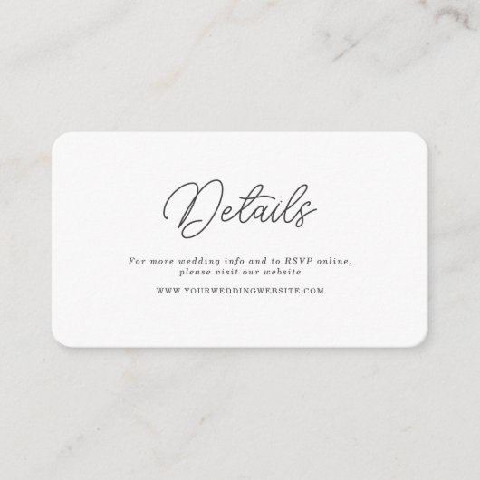 Minimalist Script Wedding QR Code Details Card エンクロージャーカード (正面)