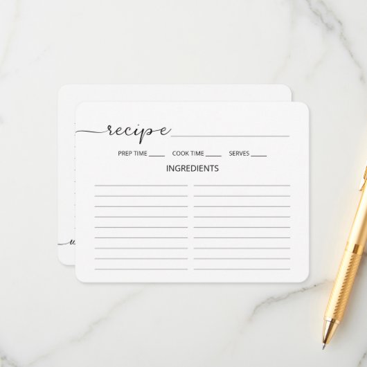 Minimalist Script Wedding Shower Recipe Card エンクロージャーカード (正面/裏面インサイチュ)