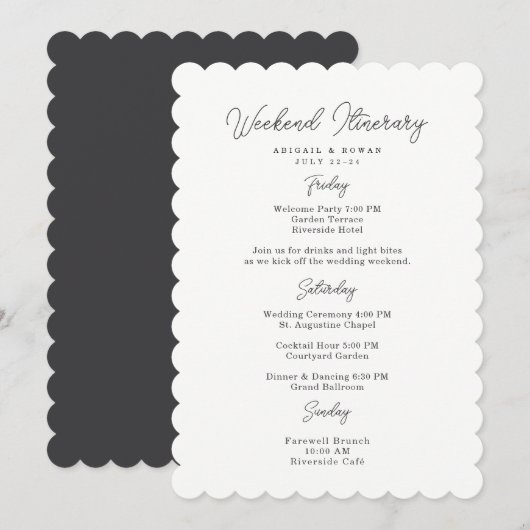 Minimalist Script Wedding Weekend Itinerary Card 招待状 (正面/裏面)