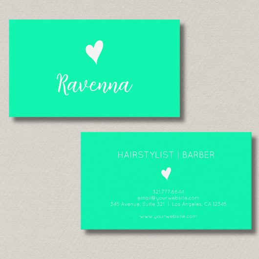 Minimalist Seafoam Green White Heart Barber Name 名刺